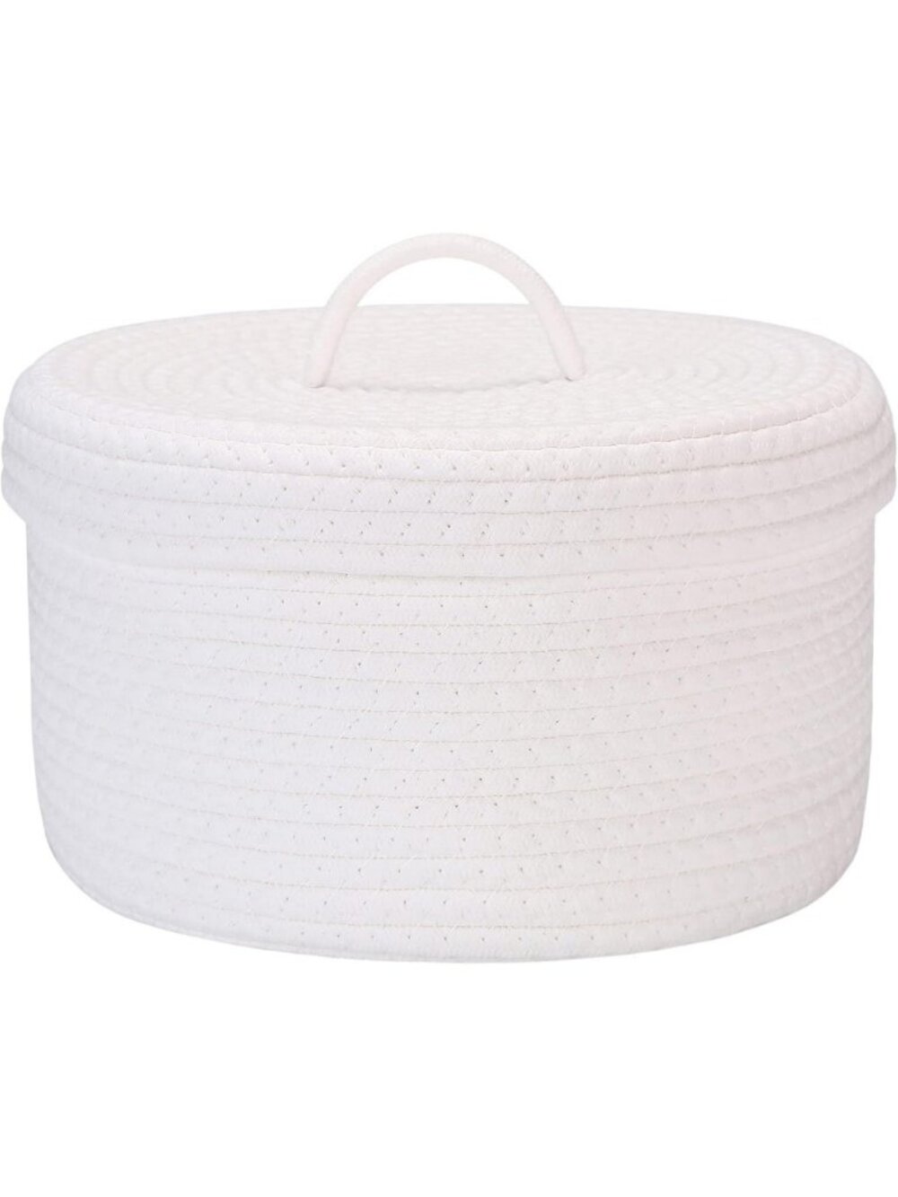 Woven Cotton Rope Storage Basket with Lid - Round Design, Stylish Home Organizer